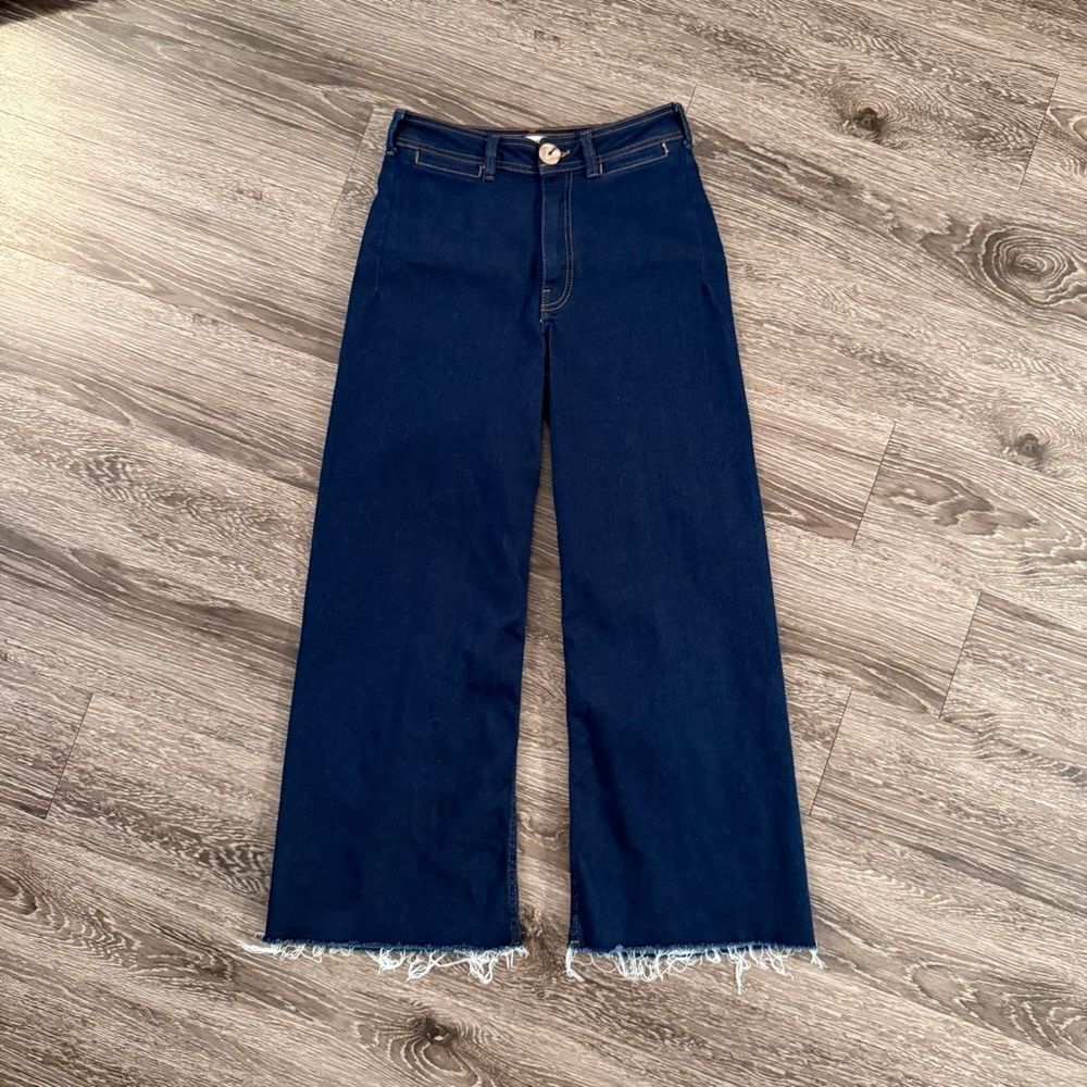 Maeve Wide Leg Raw Hem Dark Wash Jeans
